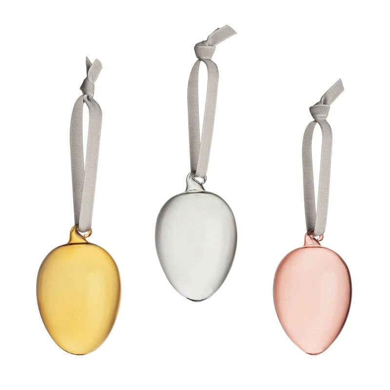 Iittala Iittala Glass Eggs 3 Pcs, Yellow - Grey - Powder 3 Iittala Iittala Glass Eggs 3 Pcs, Yellow - Grey - Powder
